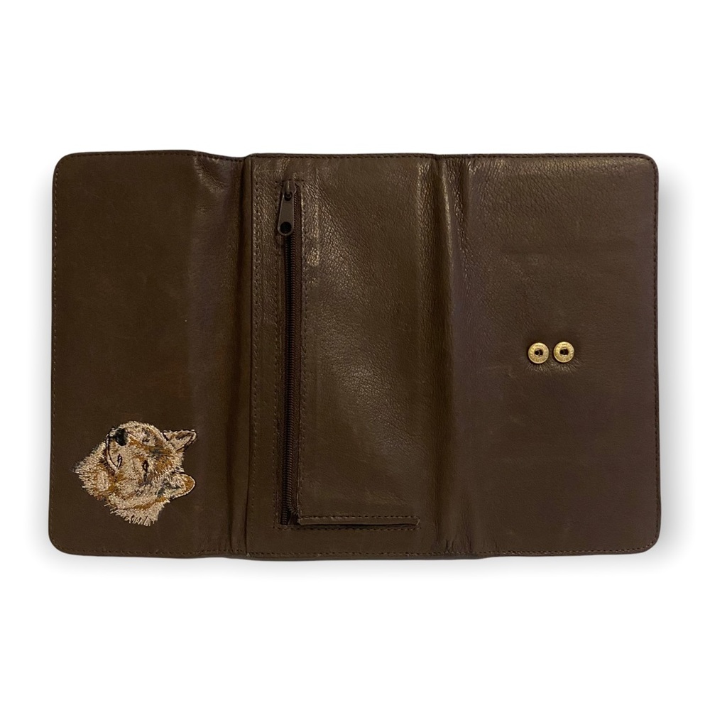 Brown Faux Leather Wallet with Embroidered Wolf On Front - Picture 5 of 5